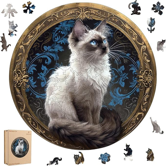 Siamese Cat 500 Pieces Wooden Puzzles for Adults Animal Jigsaw Puzzles with Unique Shapes Pieces Great Gift for Kids and Adults on Birthday,Thanksgiving,Christmas 16.7x16.7 Inches