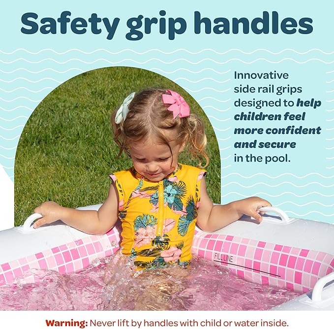 2-in-1 Inflatable Kiddie Pool, 65"x39"x10" (5'5") Soft Cushioned Floor, Handles, Drain, Shallow Rectangular Blowup Swimming Pool for Kids Age 2+ Toddler Ball Pit, Small Adult Backyard Tanning Pool