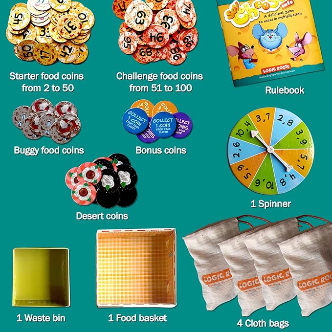 Say Cheese Multiplication Game - Fun Math Board Game for 7-10 Year Olds, Easy Start Advanced STEM Toy, Perfect Educational Gift for Girls & Boys, Homeschoolers, Grade 2 and Up