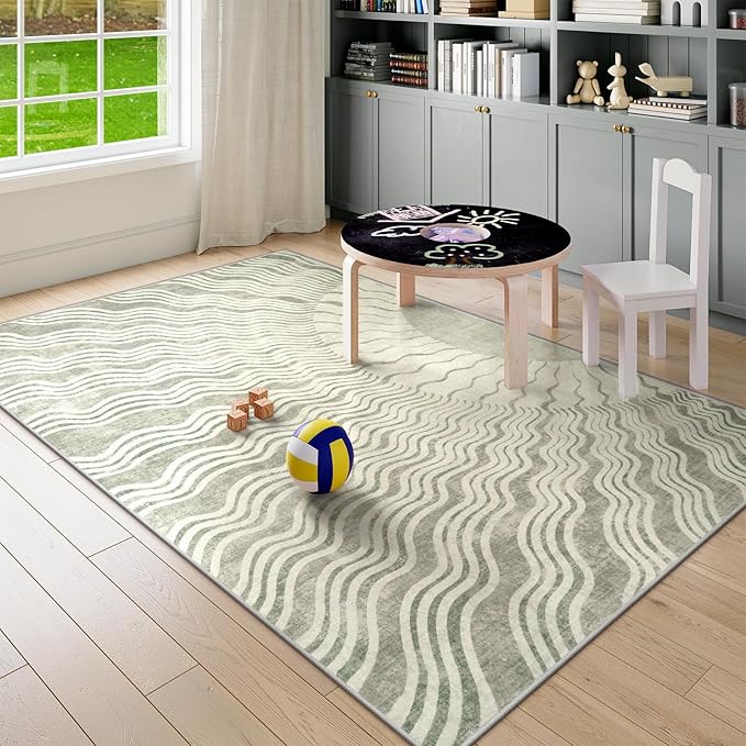 Boho Washable Rugs 5x7, Sun Print Soft Grey Rug for Bedroom Nursery Non Slip, Stain Resistant Living Room Carpet for Dining Room Classroom(5'x 7',Grey/Multi)