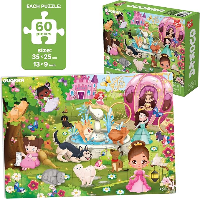 QUOKKA Puzzles for Kids Ages 4-6 - Set of 4x60 Jigsaw Puzzles for Toddlers 3-5 - Unicorn Princess Animals Toys for Children 6-8 yo - Gift Educational Game for Boys & Girls
