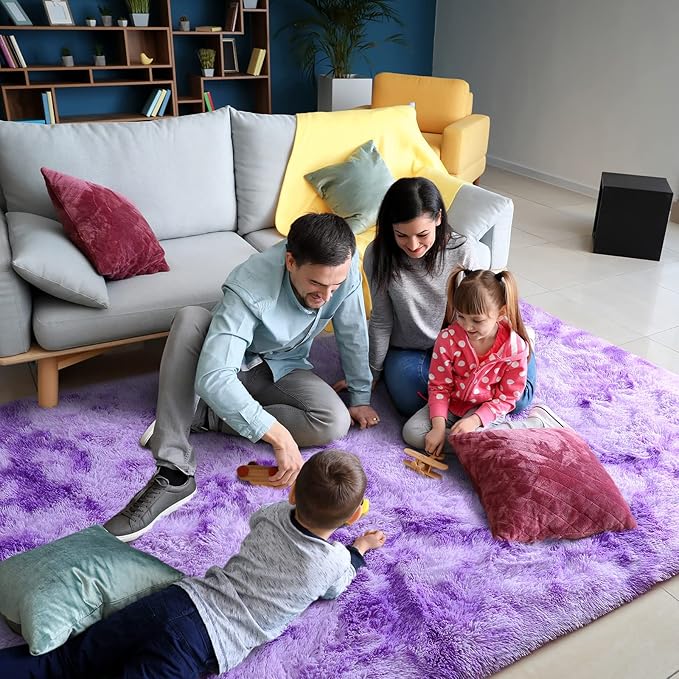 AROGAN Soft Rainbow Area Rugs for Girls Room 5x8 Feet, Fluffy Girls Bedroom Rugs, Princess Rug, Cute Colorful Carpet for Kids Teens Nursery Toddler （Purple）