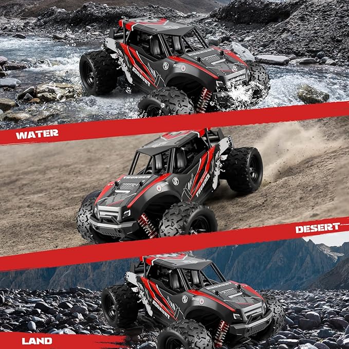 1:18 Scale RC Cars, 36 KM/H High Speed, 2.4 GHz Remote Control and 2 Rechargeable Batteries，4 Shock Absorbers, for Xmas (Red)