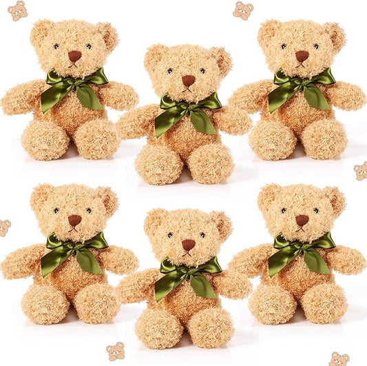 HyDren 6 Pcs Bear Stuffed Animal Plush Toys Soft Plush Dolls Bear Sleeping and Playing Toys for Baby Shower Decoration Boy(Fuzzy Style,Brown)