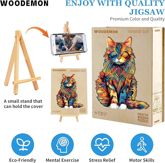 Wooden Puzzles for Adults, Maine Coon Cat (XL-620pcs) Wooden Jigsaw Puzzles, Unique Shaped Animal Wood Puzzles Adult and Kid Birthday Gifts Family Games 23.6 * 18.9in