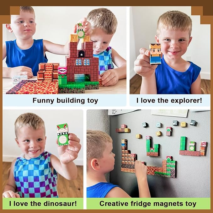 Soyee Magnetic Blocks - Build Mine Magnet World Kids Games Magnet Building Toys Kingdom & Lava World Adventure 1'' Magnetic Cubes STEM Toys Christmas Birthday Gifts for 3+ Years Old Boys Girls