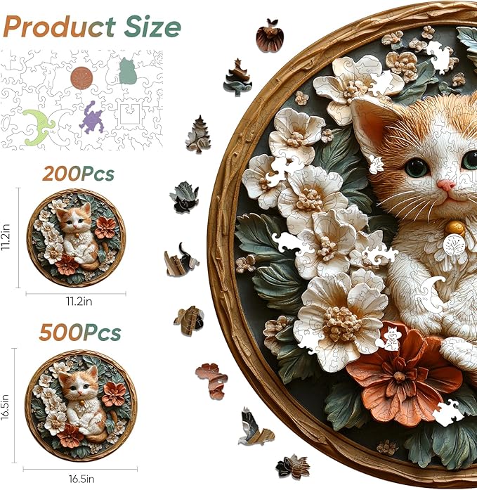 Wooden Puzzles for Adults, 3D Vision Effects Resin Cat Wooden Jigsaw Puzzles 500pcs, 16.5x16.5in, Unique Shape Adult Puzzles, Wood Puzzles Creative Gift for Adults and Kids Home Decor