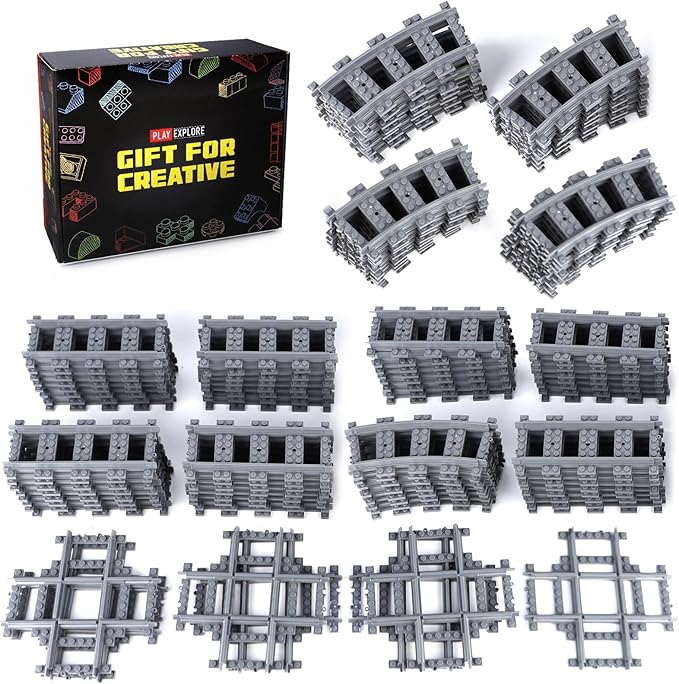 103pcs-City Train Tracks Extension Accessory Set, Compatible with Major City Train Sets 60205 60238, Railroad Building Toy for Kids, Gift for Train Enthusiasts-40 Curved 56 Straight 7 Crossing Rails