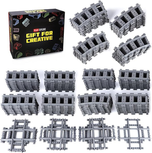 103pcs-City Train Tracks Extension Accessory Set, Compatible with Major City Train Sets 60205 60238, Railroad Building Toy for Kids, Gift for Train Enthusiasts-40 Curved 56 Straight 7 Crossing Rails