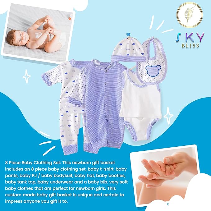 Sky Bliss 20 Piece Baby Gift Set (Blue), Newborn Baby Gift Set, Baby Clothes, Teddy Bear, Pacifier, Baby Grooming kit, Gifts for a New Baby Boy, Baby Boy Newborn Essentials