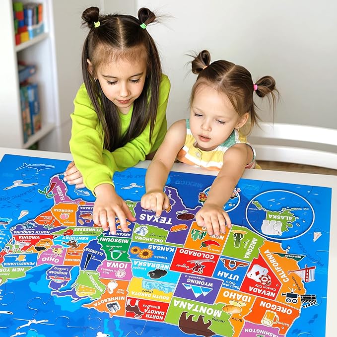 Jumbo Floor Puzzle for Kids,USA Map Puzzle Jigsaw Geography Puzzles,70 Piece US Map 50 States with Capitals,United States Puzzle for Ages 3-5,Preschool Learning Toys Gift for 4-8 Years Old