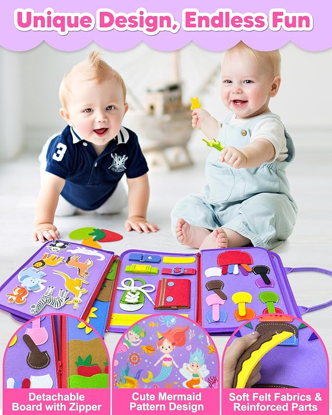 Exorany Busy Board Montessori Toys for Toddler Boy Girl Birthday Gifts, Busy Book Sensory Learning Toys for Toddlers, Toddler Airplane Car Travel Toy Educational Activities