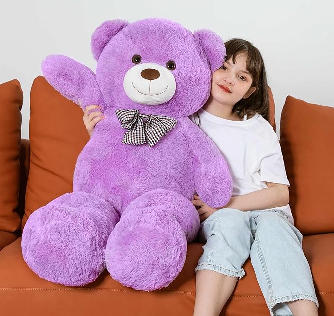 MorisMos Bow Tie Giant Teddy Bear, 39inch Large Teddy Bear Plush, Soft Big Bears for Girls Girlfriend, Purple