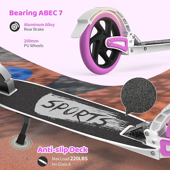 TONBUX Kick Scooter for Ages 6+, Dual Suspension Kids Scooter with Lightweight Aluminum Frame, Adjustable Handlebar Scooters for Kids, Teens and Adults