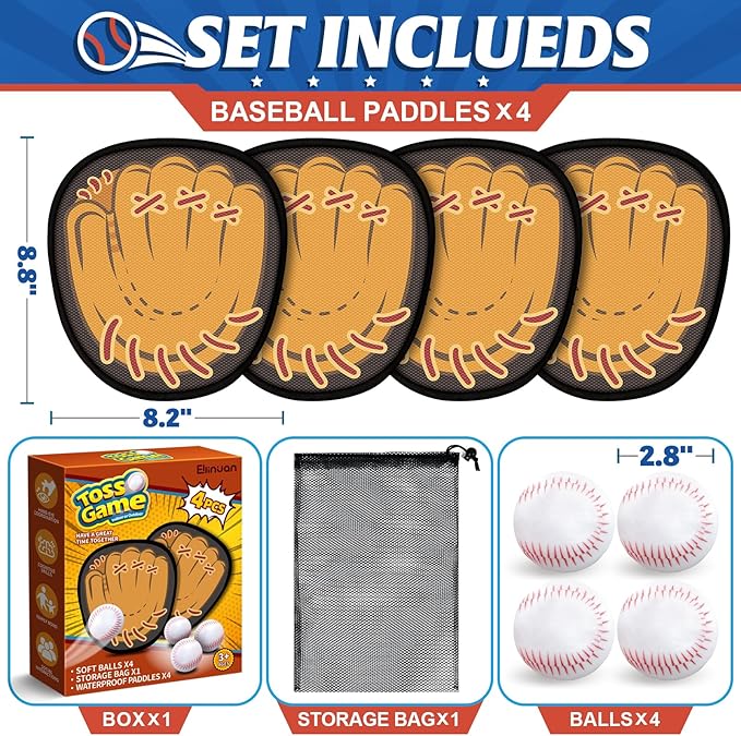 4 Pack Catch Ball Game Set, Outdoor Toys for Kids Ages 4-8-12, Kids Baseball Training Glove for Sports, Summer Toys Pool Beach Backyard Lawn Games for Toddlers Kids Family, Fun Ideal Gifts