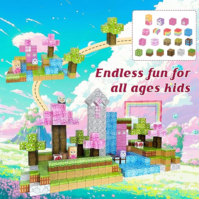 Magnetic Blocks - 110PCS Magnets Building Blocks World Set for Kids Ages 3-5 5-7 8-12, Magnetic Tiles Game Preschool Toys for 3 4 5 6 Year Old Girls Boys Gifts （Rainbow Home）