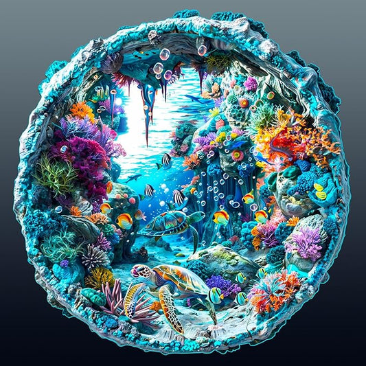 Wooden Puzzle for Adults-Wooden Puzzle Unique Shape Advanced 3D Seabed Wooden Jigsaw Puzzle for Adults and Kids,Best Gift,Wood Puzzles,Challenge Wooden Jigsaw Puzzle (M-11.4 * 11.1in-200pcs)