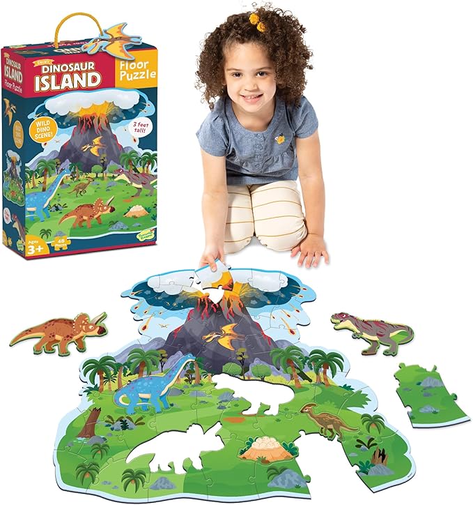Peaceable Kingdom Dinosaur Island Floor Puzzle - Thick and Sturdy Puzzle Pieces - Includes Storage Box with Carrying Cord - Over 3 Feet Tall - Floor Puzzles for Kids Ages 3-5