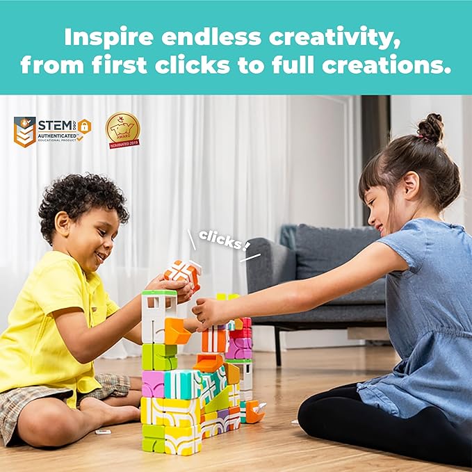 QBI Magnetic Blocks for Toddlers Ages 2-4｜STEM Magnetic Building Blocks with Trucks & Fruit Plates｜Montessori Magnet Building Cubes for Kids｜Educational Gifts for Boys & Girls Ages 2+ (32PCS)