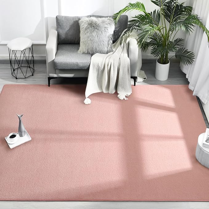FlyDOIT Area Rugs for Bedroom Living Room, 5x8 Pink Super Soft Comfy Thickened Memory-Foam Indoor Carpets, Modern Aesthetic Minimalist Carpet for Boys Girls Adults Apartment Nursery Home Décor