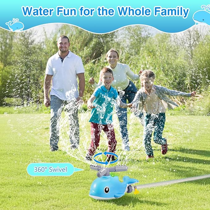 MoKo Water Sprinkler Baseball Toy for Kids Outdoor Play, 2 in 1 Baseball Water Games, 360° Rotatable Yard Sprayer Sprinkler, Toddler Outdoor Toys for Backyard Garden Lawn Pool, Sky Blue Whale
