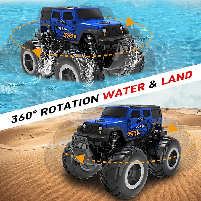 1/16 Remote Control Monster Truck : 4x4 Off Road Waterproof Rc Jeep Combines Amphibious and All Terrain Traversal, Birthday Gift for Boys & Girl Ages 6-12 (Blue SUV)