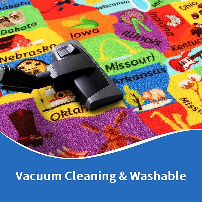 Classroom Carpets Kid Rug,13.3'×7.7' USA Map Classroom Rug for Kindergarten Primary School, Preschool Mat for Classroom Learning Area Nylon Non-Slip Latex Backing 157"×91"