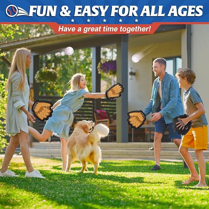 4 Pack Catch Ball Games Set for Kids, Baseball Training Toys with Gloves and Sticky Balls for Ages 3-12 Years Old, Outdoor Beach Pool Toys for Kids, Ideal Birthday Easter Gifts for Toddlers Boys Girls