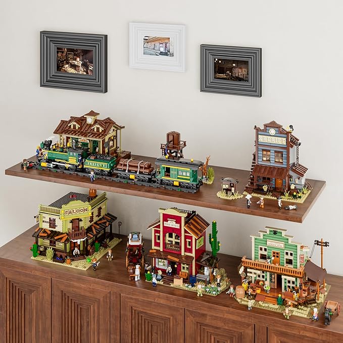 FUNWHOLE Old West Post Office Lighting Building-Bricks Set - 1692 Pcs The Wild West Town Collection Display Set for Adults and West Lovers
