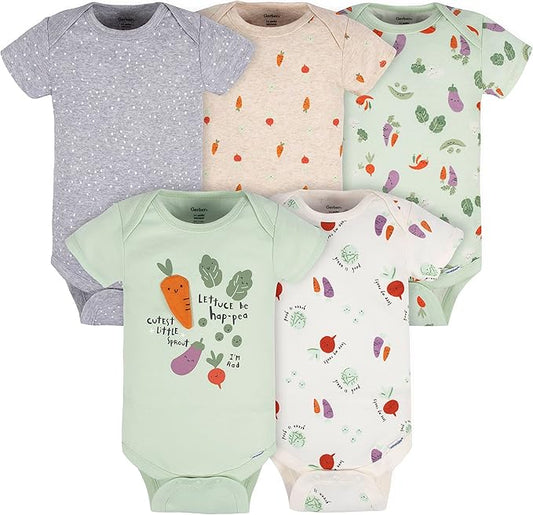 Gerber Baby Girls' 5-Pack Short Sleeve Variety Onesies Bodysuits