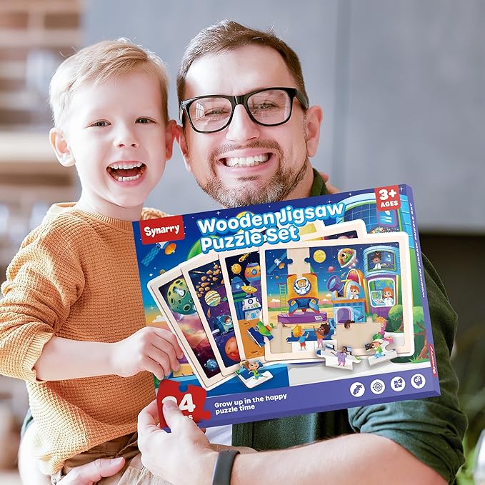 SYNARRY Large Space Planets Solar System Wooden Puzzles for Kids Gift Box(12.2*9.4 in) - FSC Certified, Puzzles for Toddlers 3-5, Puzzles for Kids Ages 4-6, Wood Toys Gifts for 3 4 5 Year Old Boy Girl