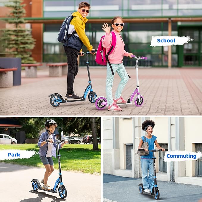 TONBUX Kick Scooter for Ages 6+, Dual Suspension Kids Scooter with Lightweight Aluminum Frame, Adjustable Handlebar Scooters for Kids, Teens and Adults