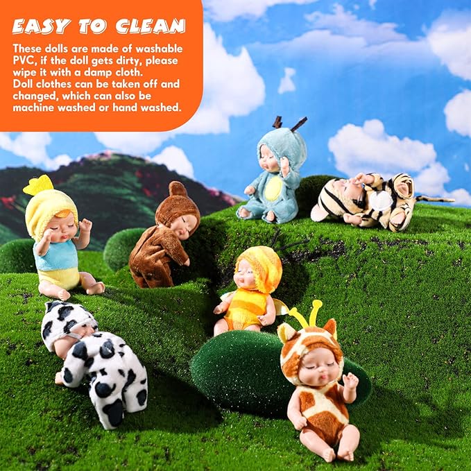 16 Pcs 4 Inch Mini Reborn Baby Dolls Lifelike Realistic Tiny Baby Doll with Animal Clothes Cute Infant Figurine Gifts Set for Teens Girls Boys Toddlers Kids 3+ Birthday Gifts Big Fillers