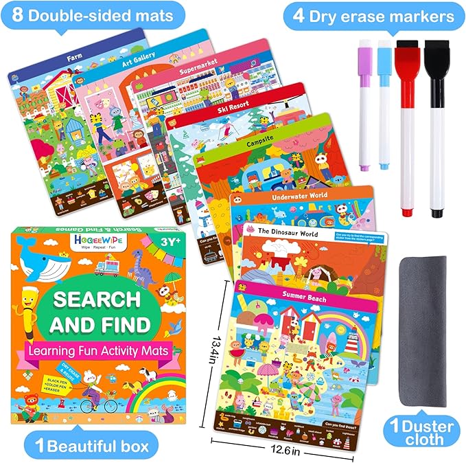 Search and Find Books for Kids, Reusable Art and Craft Supplies for Toddlers - Preschool Learning Activity, Gifts for Girls & Boys, Educational Game Learning Toys for 3, 4, 5, 6 Year Old