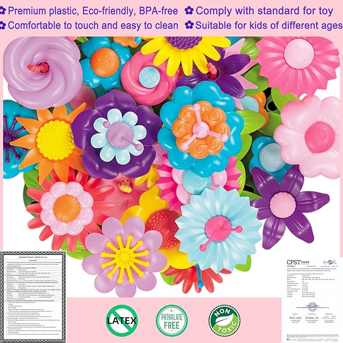 LANNEY Flower Building Toy Set, 200 Pcs Flower Garden Building Toys for Girls Boys 3 4 5 6 7 Year Old, Educational Stem Build Garden Toy, Kids Toddler Birthday Gift Ideas