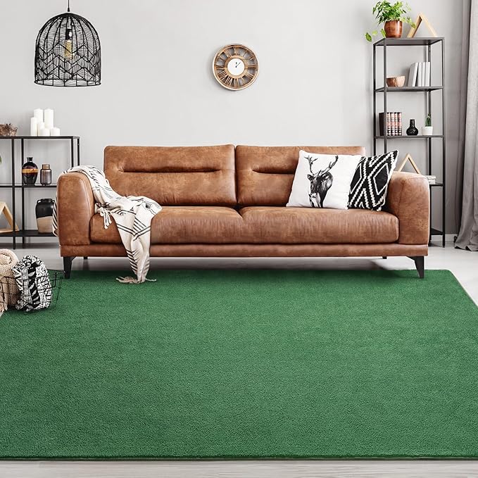 FlyDOIT Area Rugs for Bedroom Living Room, 4x6 Green Super Soft Comfy Thickened Memory-Foam Indoor Carpets, Modern Aesthetic Minimalist Carpet for Boys Girls Adults Apartment Nursery Home Décor
