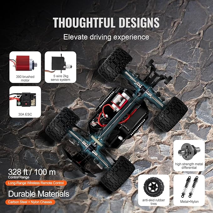 VEVOR Remote Control Car, 1:14 Scale RC for Kids, All Terrain 4WD Off-Road Monster Truck with 45 Wheelie & 2 Batteries, 38 km/h High Speed Hobby Racing - Ideal Gift for 8+ Years Kids