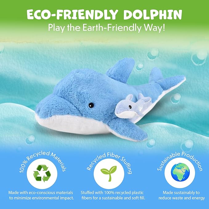 Mom and Baby Stuffed Animals for Boys & Girls, Safari Baby Shower Decorations, Nursery Decor, Zoo Animals for Toddlers, Quality Realistic Toys for Kids, Cute, Soft, Huggable, Squeezable (22" Dolphin)