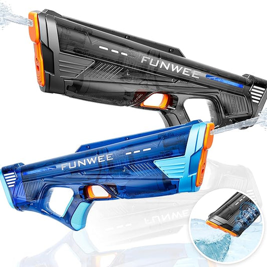 2 Pack Electric Water Gun for Adults Kid, Powerful Automatic Squirt Gun, High Powered Shooting 100+ Times, Long Range Auto Water Blaster, Pool Outdoor Water Toy(Transparent Black+Blue)