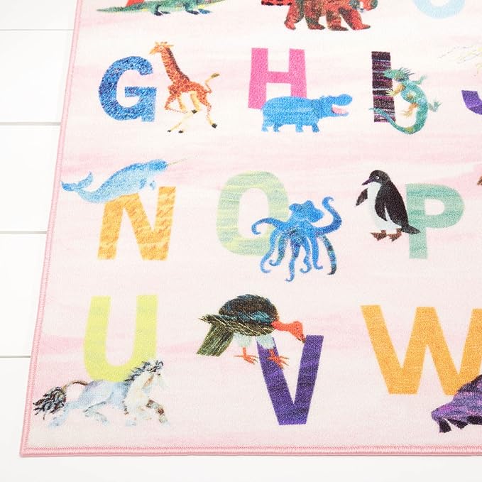 Eric Carle Elementary Pink Alphabet Kids Machine Washable Area Rug Pink/Blue, 4'11"x6'6"