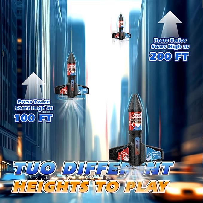 Rocket Launcher for Kids Automatic Launch 200 Feet Air Rocket Toy for Boy 10 Years Old Motorized Air Rocket with Safety Parachute and LED Outdoor Rocket Kits Toys Gifts for Kids Age 5-12
