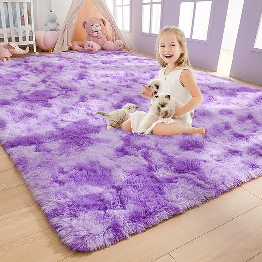 AROGAN Soft Rainbow Area Rugs for Girls Room 5x8 Feet, Fluffy Girls Bedroom Rugs, Princess Rug, Cute Colorful Carpet for Kids Teens Nursery Toddler （Purple）