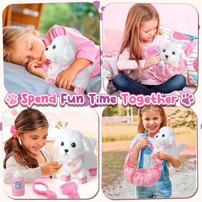 Golray Remote Control Toy Dog with Leash for Kids Girls, Electronic Interactive Plush Puppy Can Walk Bark, Stuffed Animal Dog Pet Care Pretend Play Set Gifts for Girl Kid Toddler 3 4 5 6 7 8 Years Old