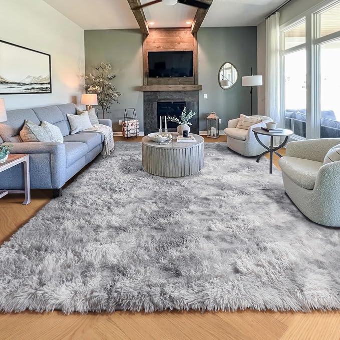 PAGISOFE 9x12 Area Rug Living Room, Machine Washable Light Grey Shaggy Rugs for Bedroom, Extra Large Indoor Gray Fluffy Nursery Carpet Boys Girls Dorm Pastel Rugs for Kids Room Home Decor Aesthetic