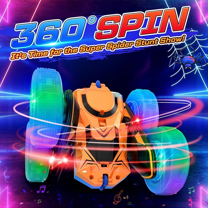 NQD Spider Remote Control Car- Double Sided 360°Rotate Mini RC Stunt Car with Wheel Lights, 4WD Off-Road RC Cars 2.4Ghz Indoor/Outdoor Rechargeable Toy Car for Boys Age 4-7 8-12 Birthday Xmas Gift
