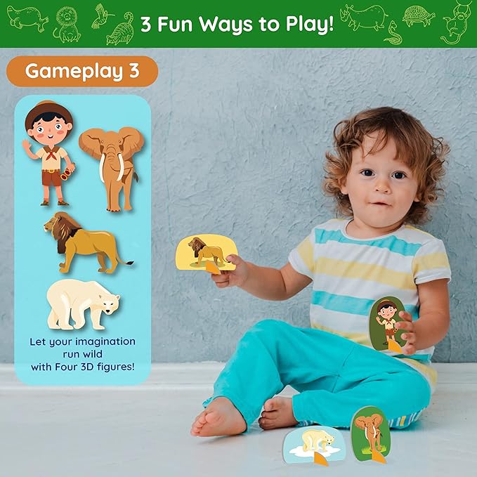 Jumbo 70 Piece Round Floor Puzzles for Kids Ages 3-5, 6-8, Large Jigsaw Puzzle with Educational Flash Cards and 3D Figures | Educational Gift (Animal Safari)