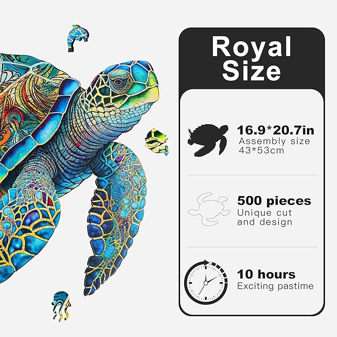 Wooden Puzzles, Sea Turtle Jigsaw Puzzles 500 Pieces, Unique Shaped Wooden Puzzle for Adults and Kids, Family Game 16.9 x 20.7 Inch