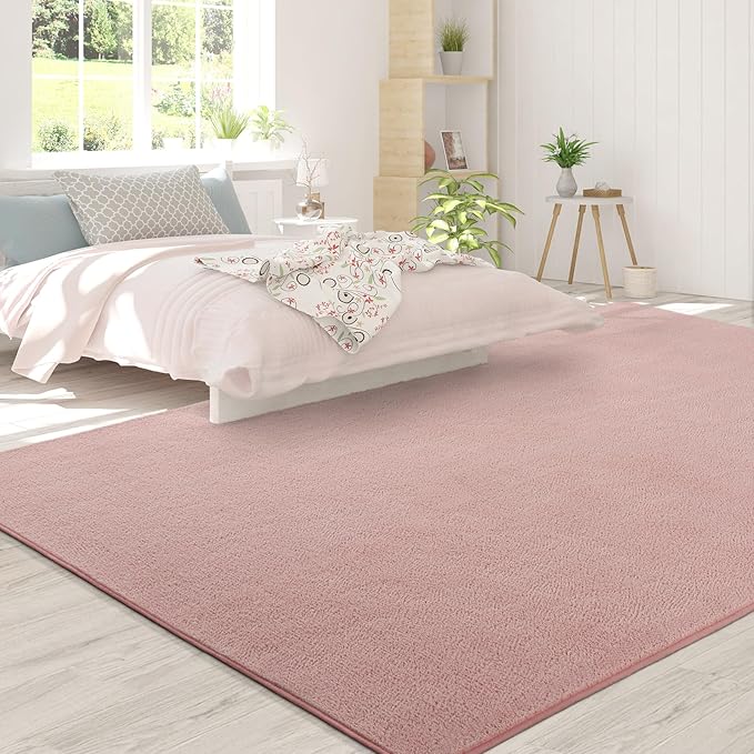 FlyDOIT Area Rugs for Bedroom Living Room, 5x8 Pink Super Soft Comfy Thickened Memory-Foam Indoor Carpets, Modern Aesthetic Minimalist Carpet for Boys Girls Adults Apartment Nursery Home Décor