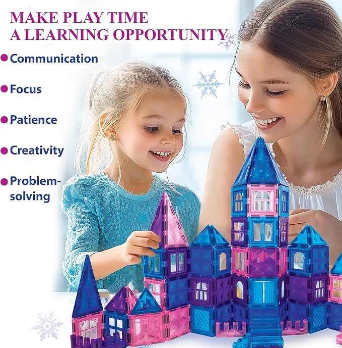 Magnetic Tiles 141 pcs 3D Diamond Building Blocks, STEM Educational for Kids, Perfect for Pretend Play, Birthday Gifts for 3-8 Year Old Girls and Boys, Free Bag Included (141 Pieces)