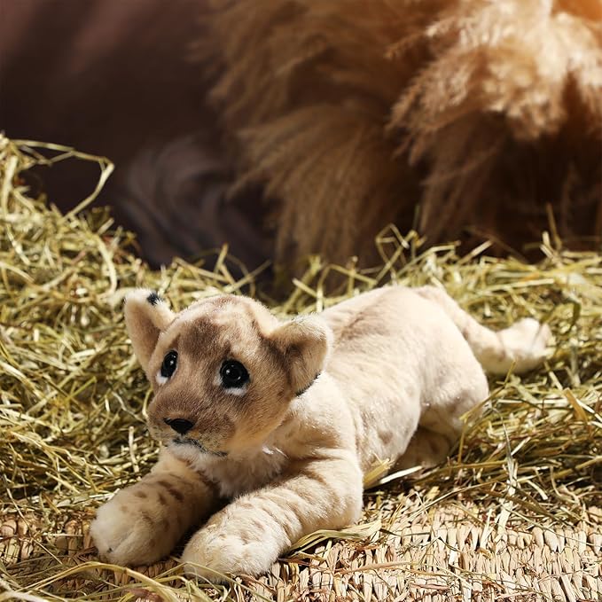 15 Inch Stuffed Animal Stuffed Tiger Leopard Lion Plush Toys Realistic Plush Gifts Wild Animal Toys Jungle Animals for Boys Girls Birthday Parties Gift(Lion)